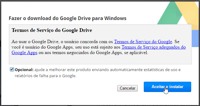 como usar o google drive: screenshot dos termos de uso do google drive