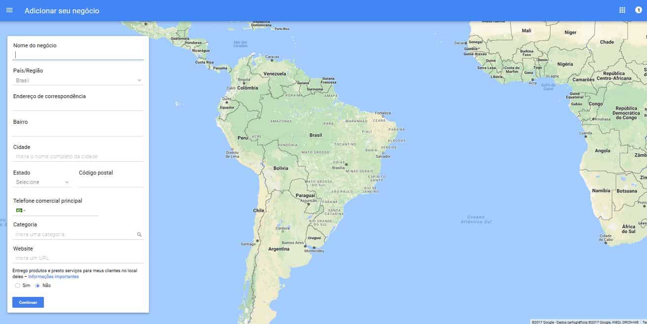 Imagem de mapa mundi onde é possível inserir a localização do seu negócio dentro da plataforma Google Meu Negócio.