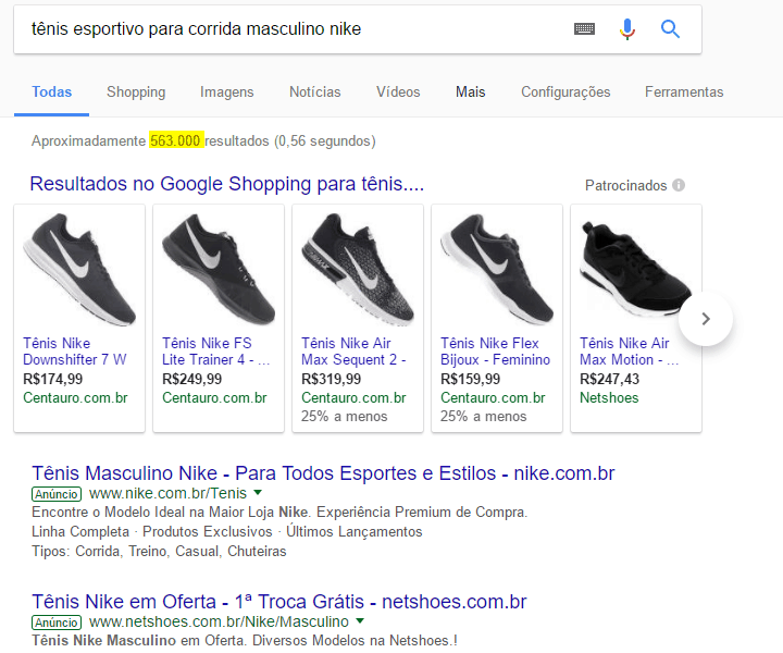 Como divulgar ecommerce: Página do Google com pesquisa específica