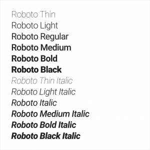 Material Design - Variações da fonte Roboto