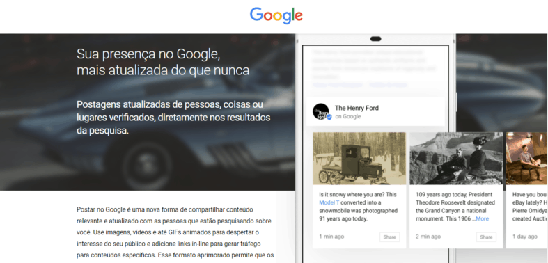 Página inicial do Google Posts