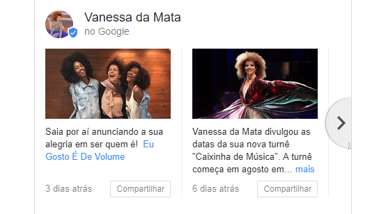 Visão ampliada do Google Posts da Vanessa da Mata