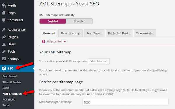 XML Sitemaps no Yoast SEO