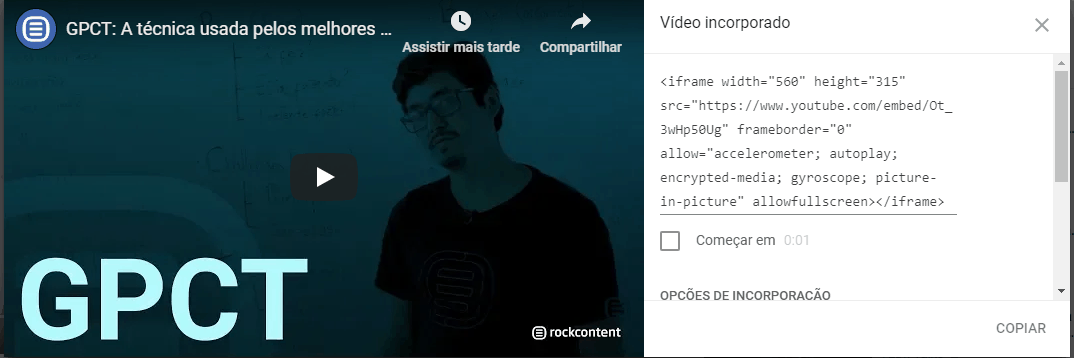 Embed code Youtube