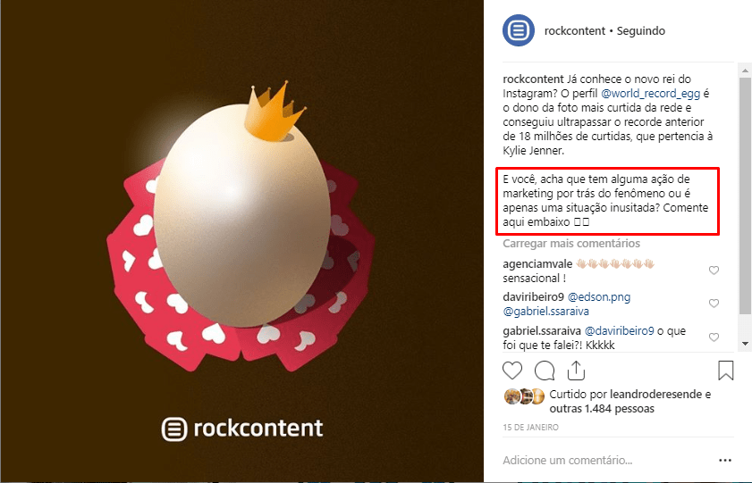 CTA em post no Instagram da Rock 