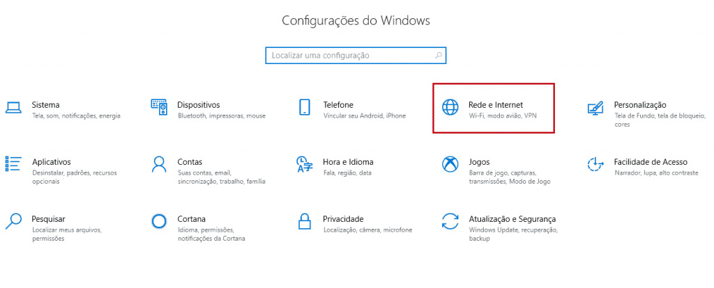 Configurações do Windows > Rede e Internet