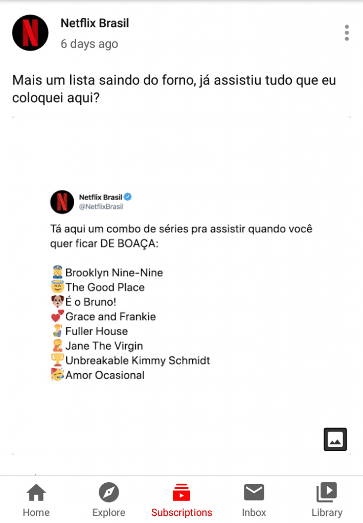 Comunidade da Netflix no Youtube