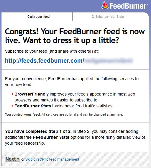 Criação de feed no FeedBurner