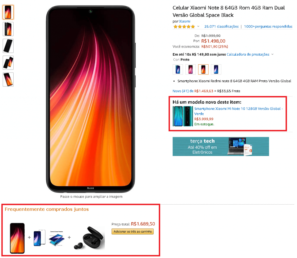 Exemplo de cross-sell na Amazon