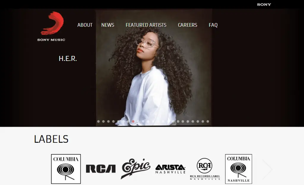 Imagem mostrando o site Sony Music