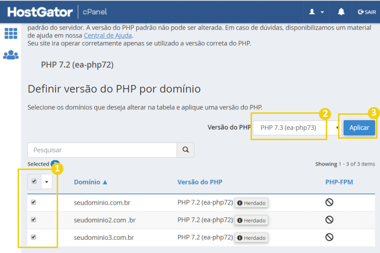 atualizar php hostgator