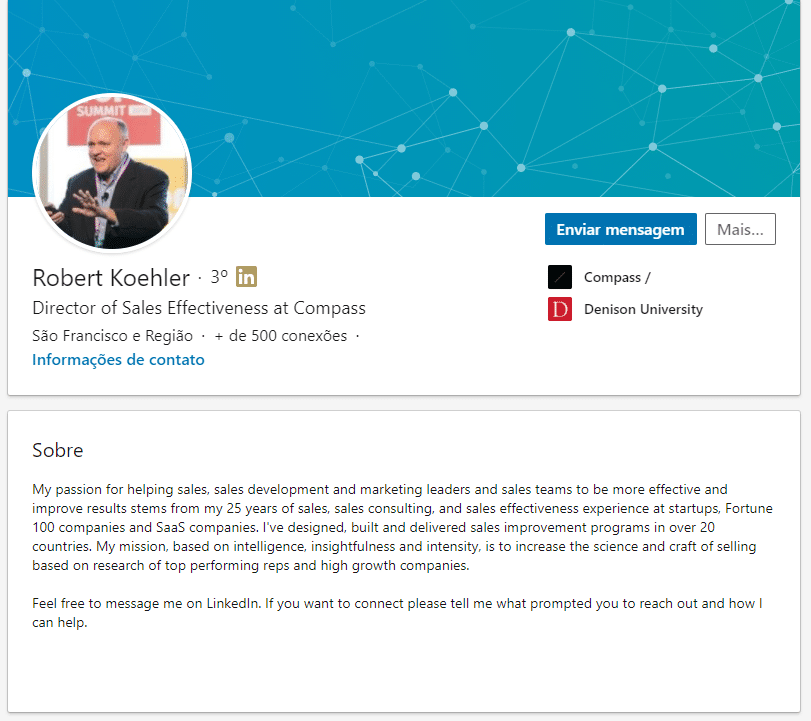 Exemplo de perfil no LinkedIn