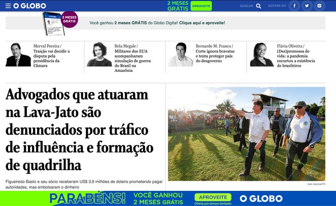 Página intersticial no site do O Globo