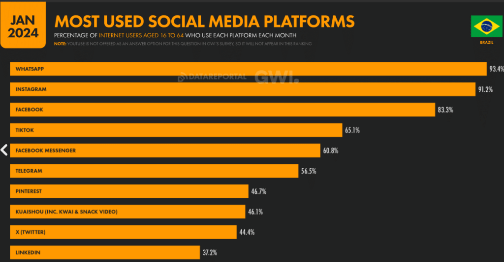 most used social media platform brazil 2024