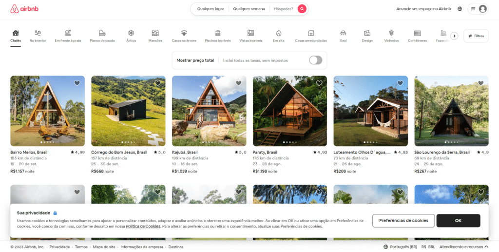 Home page do airbnb
