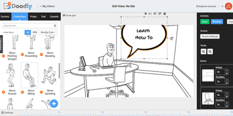 Doodly: interface do editor de videos animados com IA