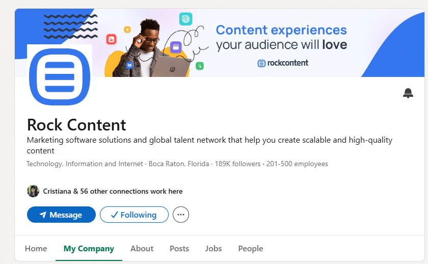Página inicial do LinkedIn da Rock Content