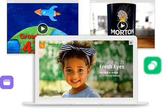 Tres pantallas digitales diferentes muestran experiencias de contenidos de marketing