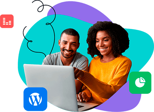 dos personas trabajando con WordPress