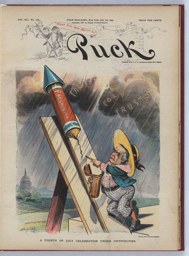 This political cartoon pokes fun, in Fourth of July fashion, at President William McKinley, circa 1897. Courtesy of the Library of Congress, LC-DIG-ppmsca-28819