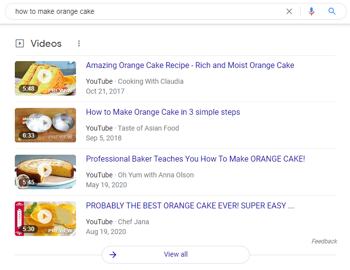 "how to make orange cake" search