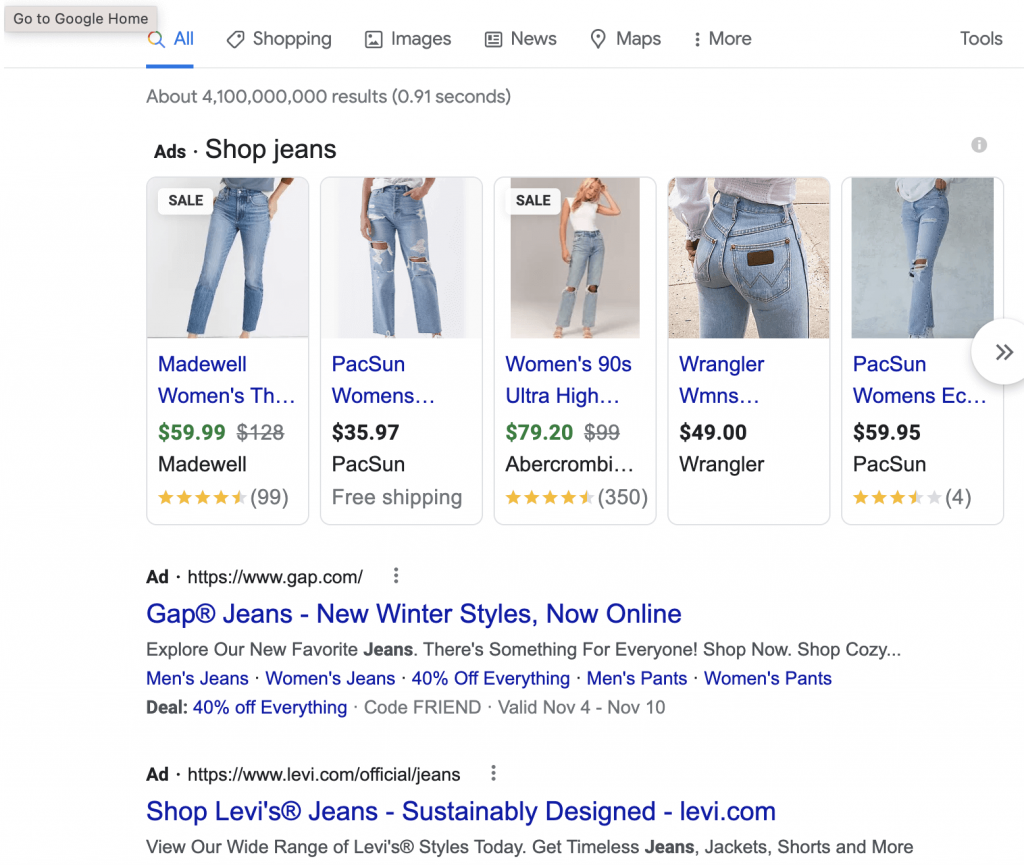 Search for "jeans" on Google.