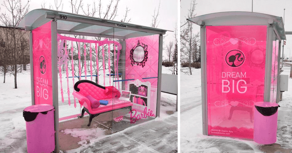 guerilla marketing examples: Barbie’s Exclusive Bus Stop