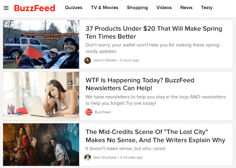 curated content examples: BuzzFeed's page