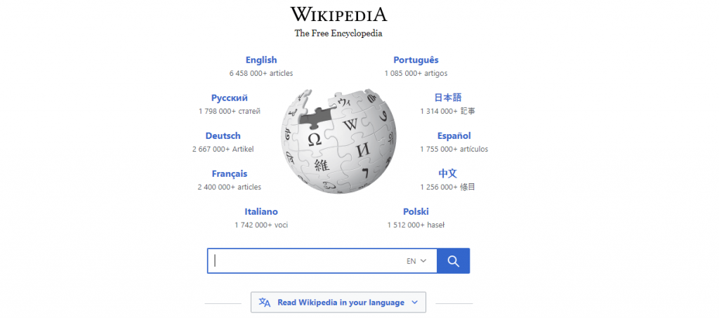 wikipedia page (most visited websites)