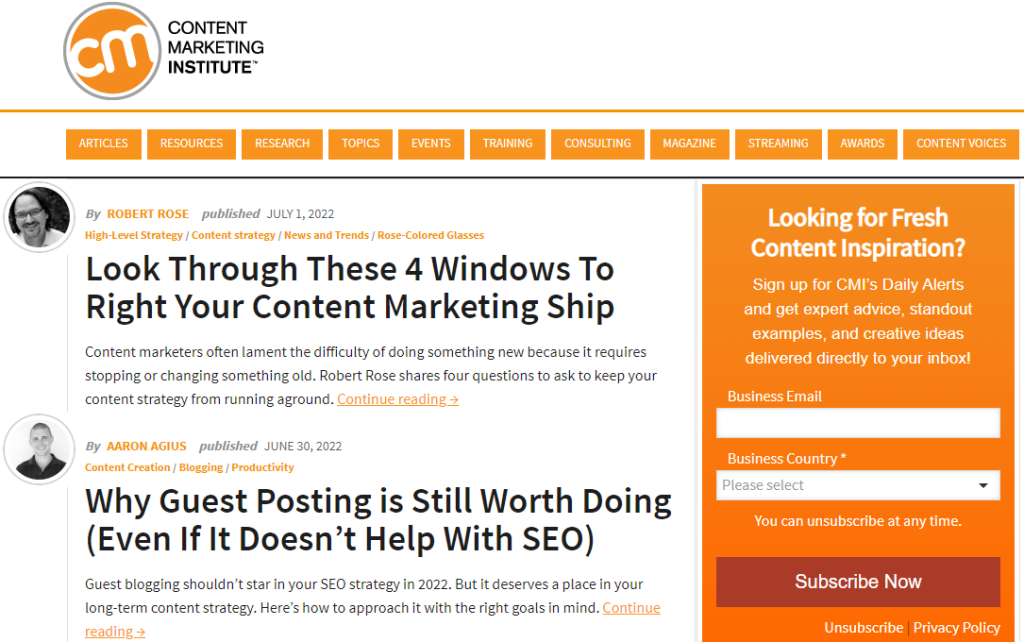 Blog de l'Institut de marketing de contenu