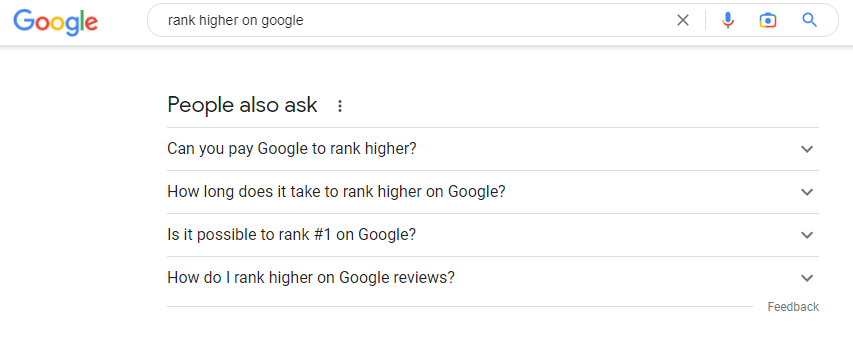 people also ask screenshot result for "rank higher on google"