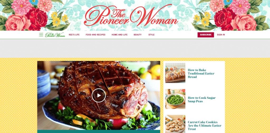 Screenshot of website The Pioneer Woman