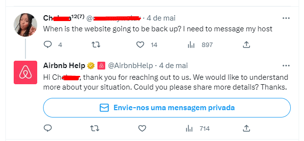 Screenshot of Airbnb Twitter reply to a customer.