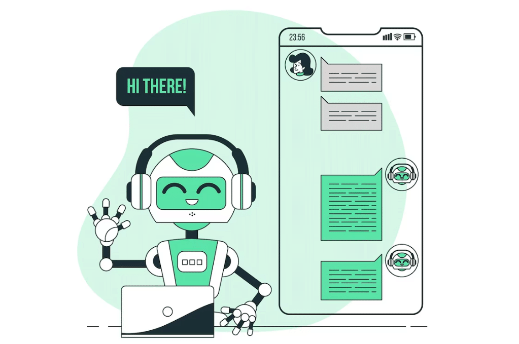 Illustration of a chatbot saying "hi there"