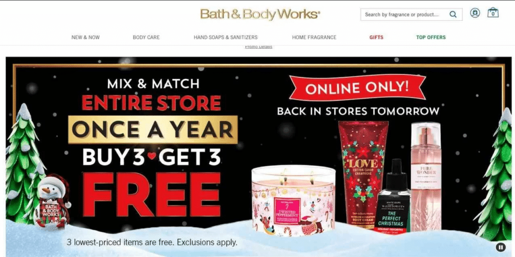 Bath and Body Works website screenshot
