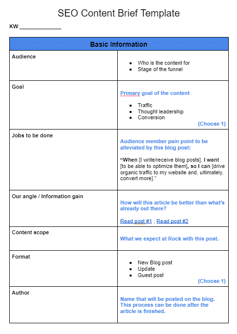 Our New Content Brief Template - First Page