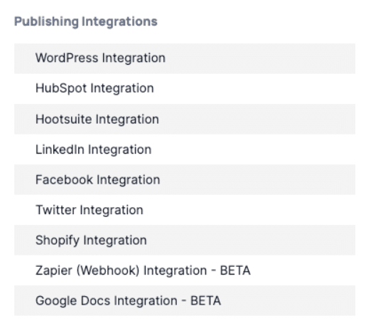 "Content publishing integrations" on WriterAccess