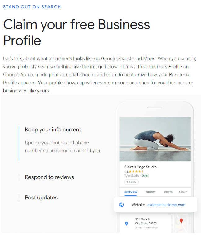 Google for small business profile example