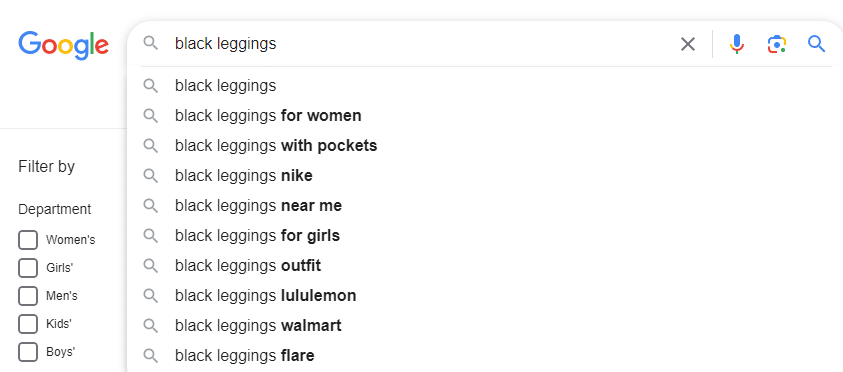 Google search for "black leggings"